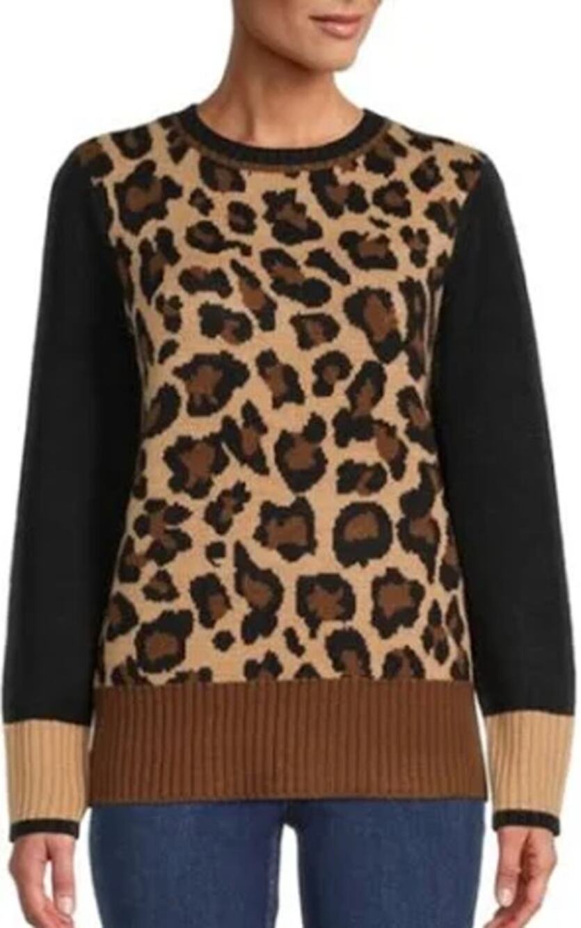 Beach Lunch Lounge Leopard Print Colorblock Sweater – Size Small